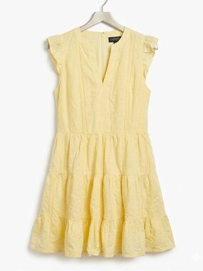 Laundry by Shelli Segal Butter Yellow Embroidered Tiered Mini Dress Size 10